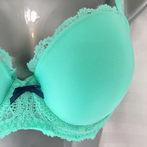 Victoria’s Secret Dream Angels Push Up Bra Size 32DD Aqua Blue Lace Underwire - Picture 5 of 13
